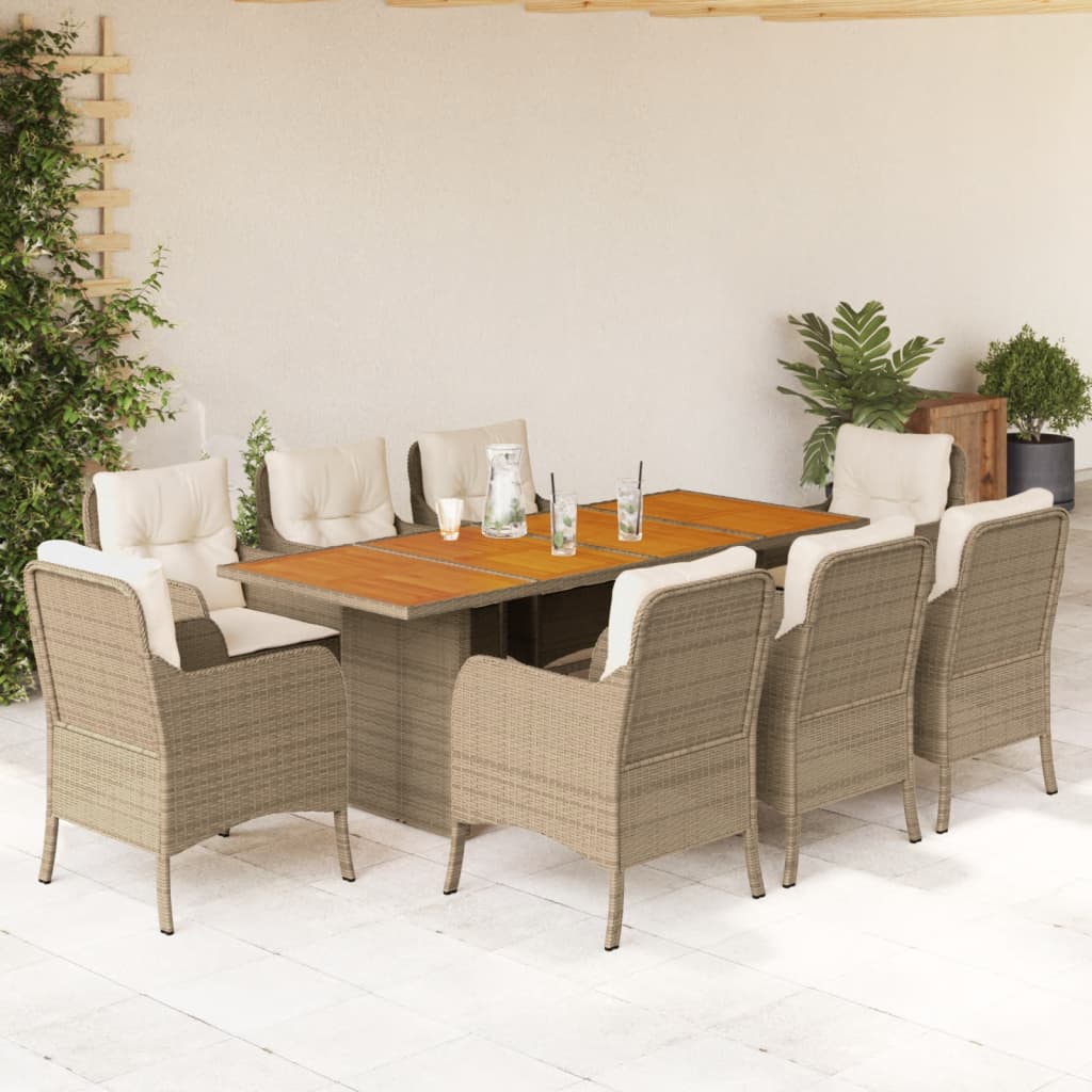 Set Mobilier Grădină Cu Perne, 9 Piese, , Poliratan
