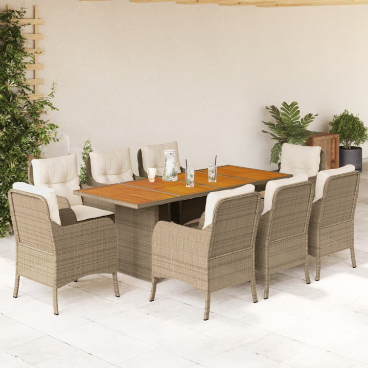 Set Mobilier Grădină Cu Perne, 9 Piese, , Poliratan