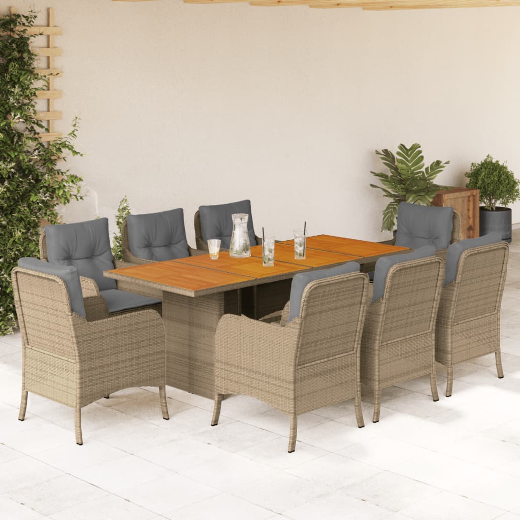 Set Mobilier Grădină Cu Perne, 9 Piese, , Poliratan