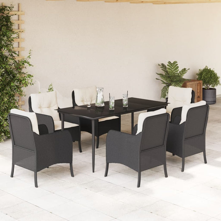 Set Mobilier De Grădină Cu Perne, 7 Piese, Negru, Poliratan