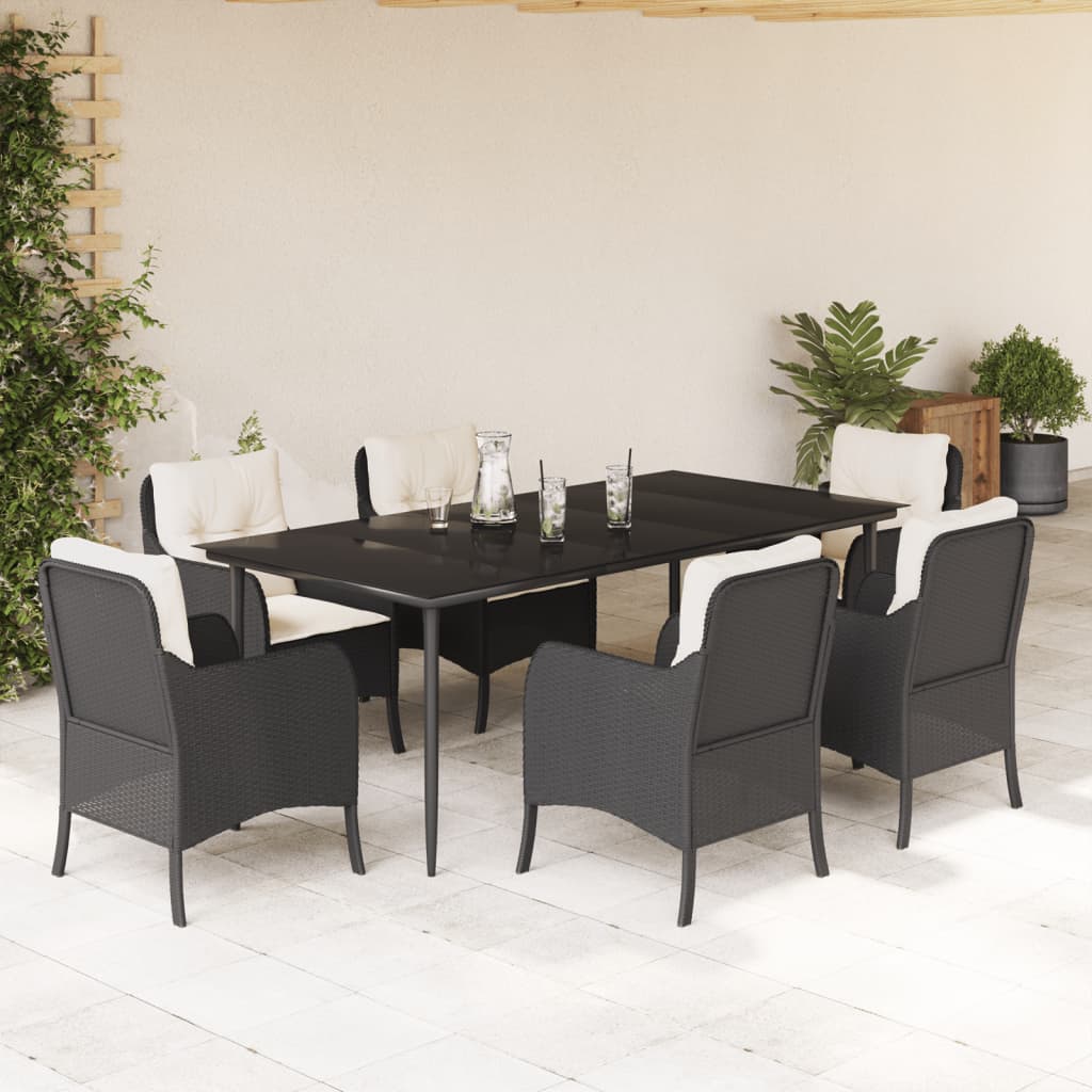 Set Mobilier De Grădină Cu Perne, 7 Piese, Negru, Poliratan
