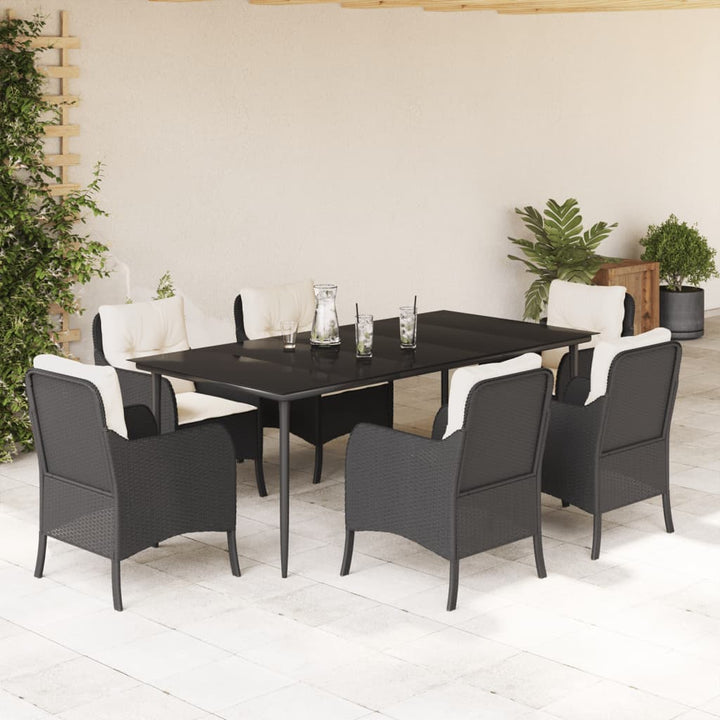 Set Mobilier De Grădină Cu Perne, 7 Piese, Negru, Poliratan