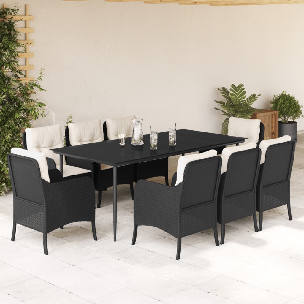 Set Mobilier De Grădină Cu Perne, 7 Piese, Negru, Poliratan