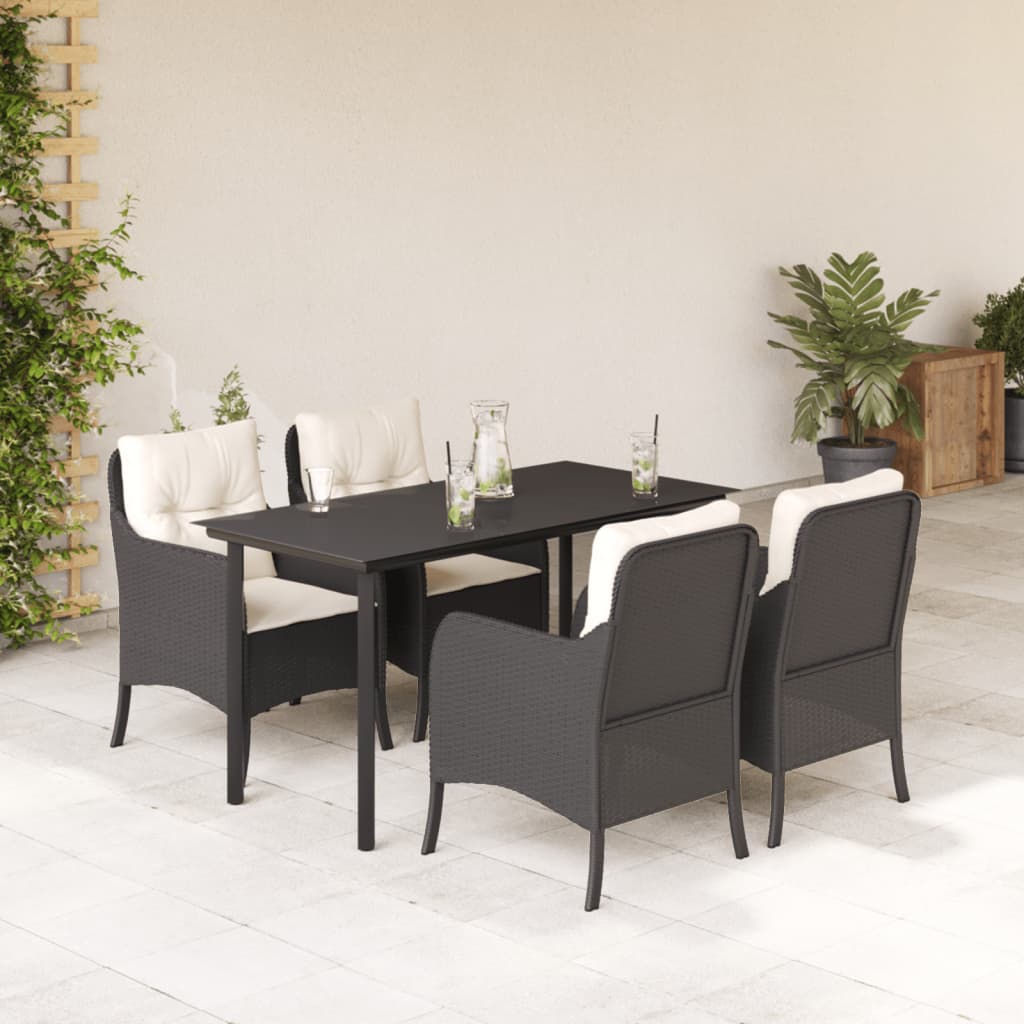 Set Mobilier De Grădină Cu Perne, 7 Piese, Negru, Poliratan