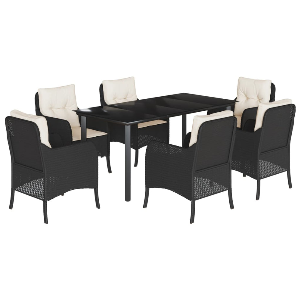 Set Mobilier De Grădină Cu Perne, 7 Piese, Negru, Poliratan