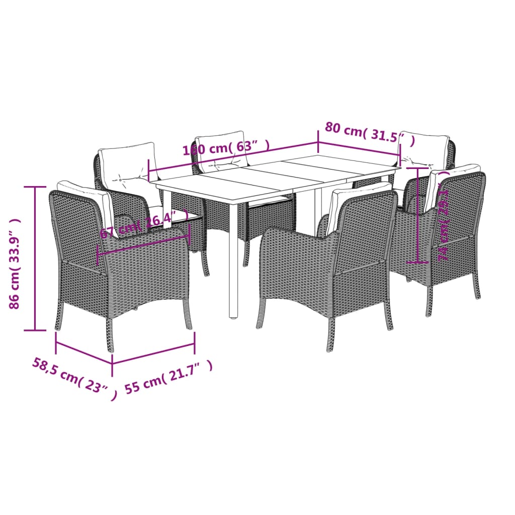 Set Mobilier De Grădină Cu Perne, 7 Piese, Negru, Poliratan