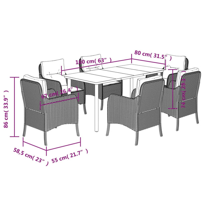 Set Mobilier De Grădină Cu Perne, 7 Piese, Negru, Poliratan