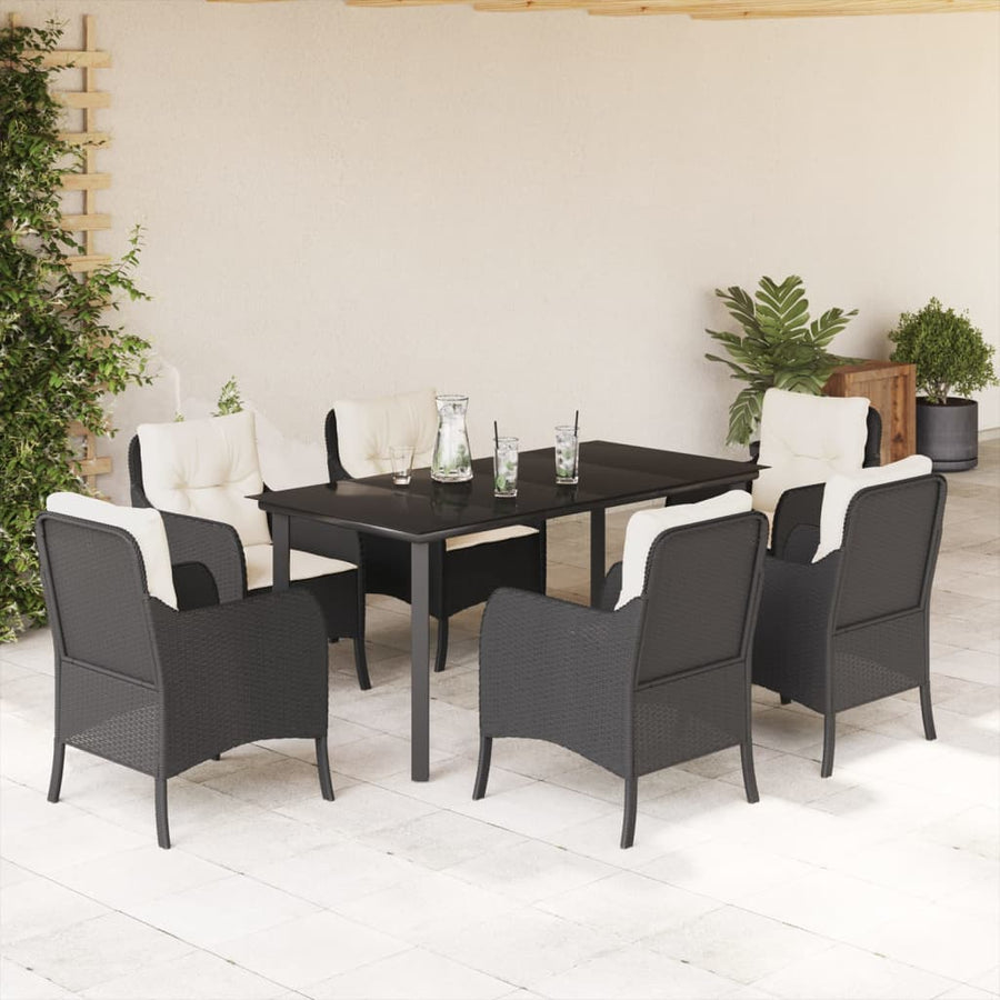 Set Mobilier De Grădină Cu Perne, 7 Piese, Negru, Poliratan