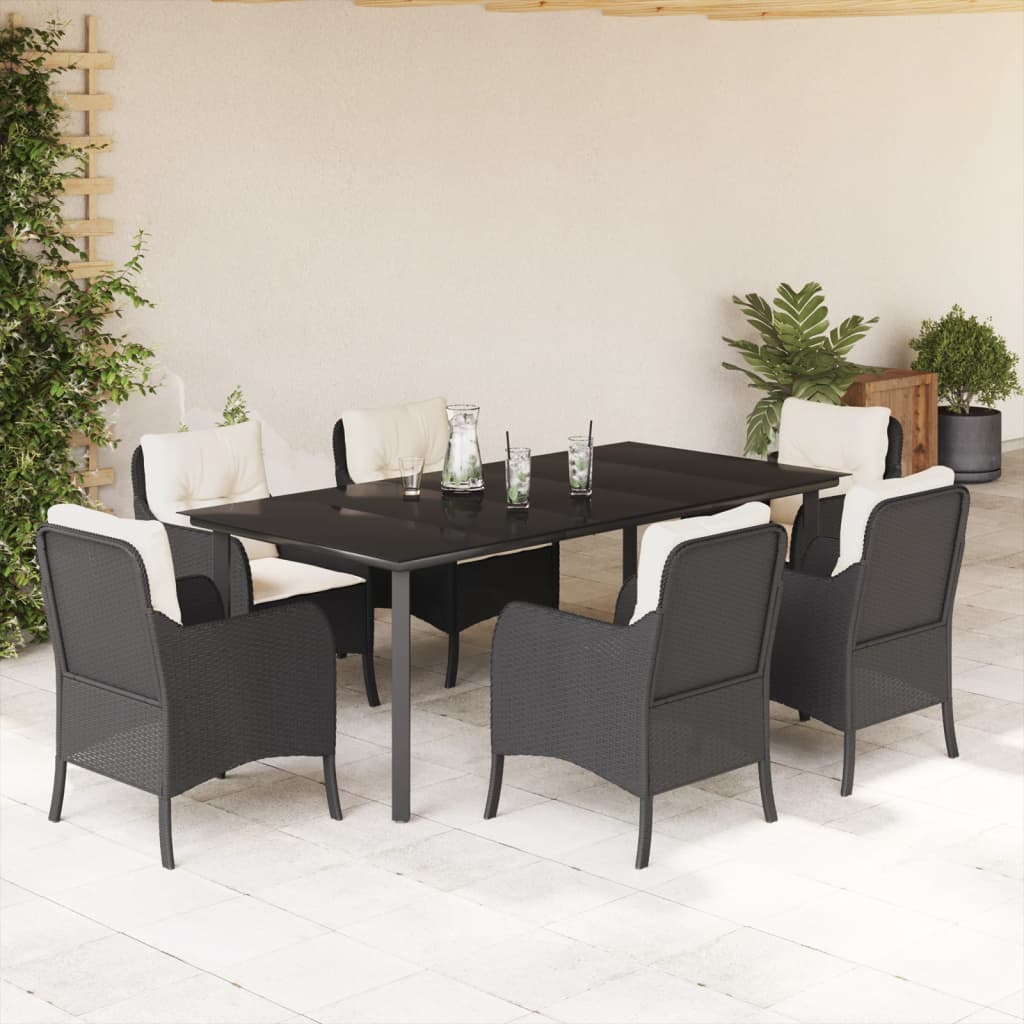 Set Mobilier De Grădină Cu Perne, 7 Piese, Negru, Poliratan