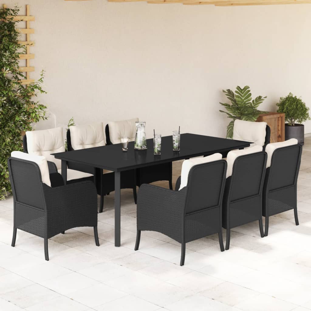 Set Mobilier De Grădină Cu Perne, 7 Piese, Negru, Poliratan