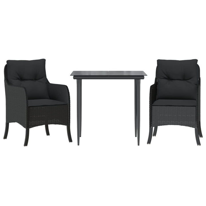 Set Mobilier De Grădină Cu Perne, 3 Piese, Negru, Poliratan