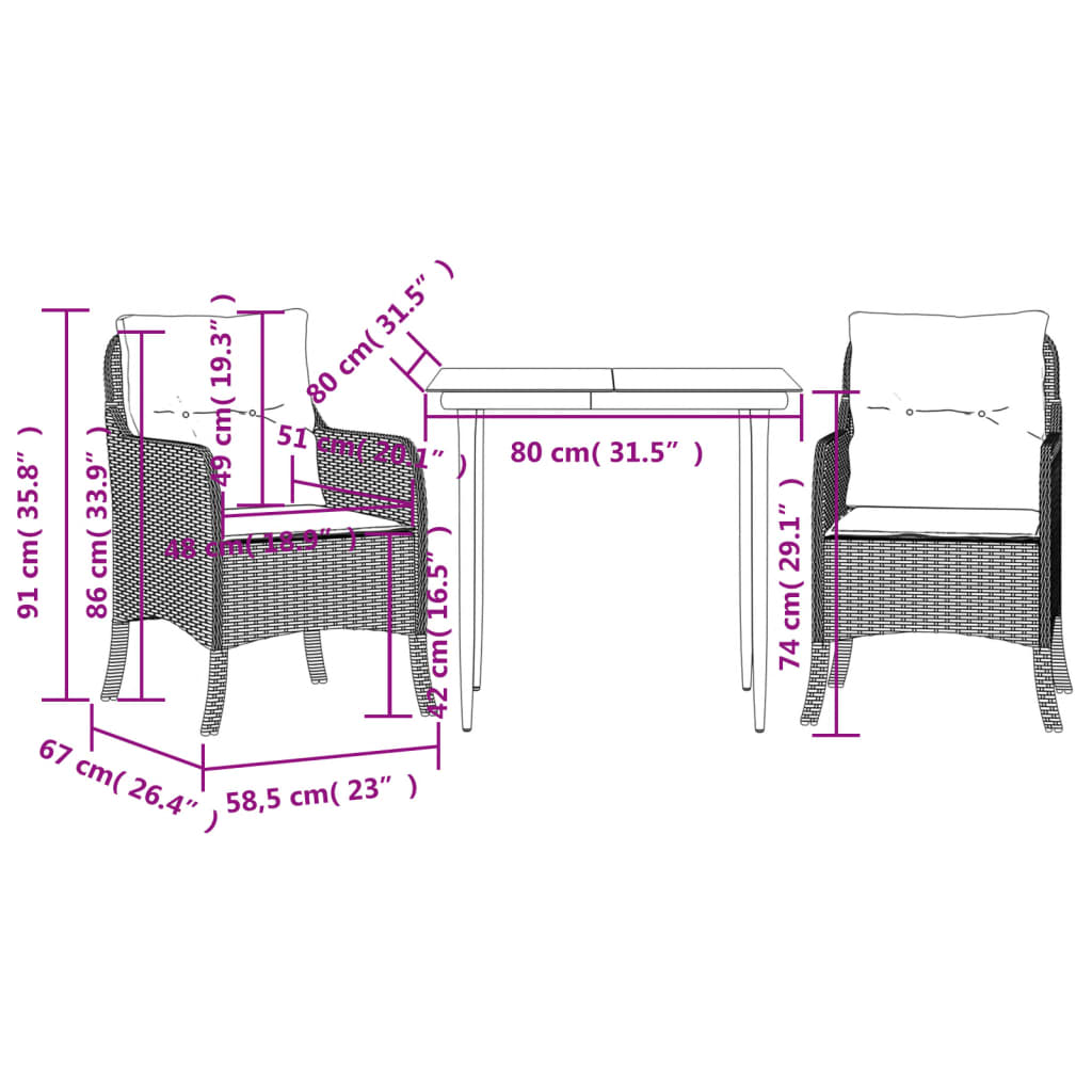 Set Mobilier De Grădină Cu Perne, 3 Piese, Negru, Poliratan