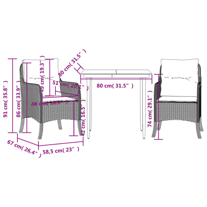 Set Mobilier De Grădină Cu Perne, 3 Piese, Negru, Poliratan