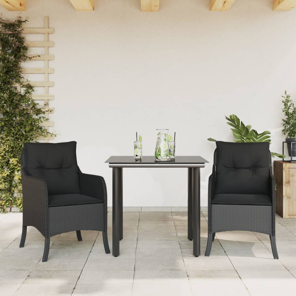 Set Mobilier De Grădină Cu Perne, 3 Piese, Negru, Poliratan