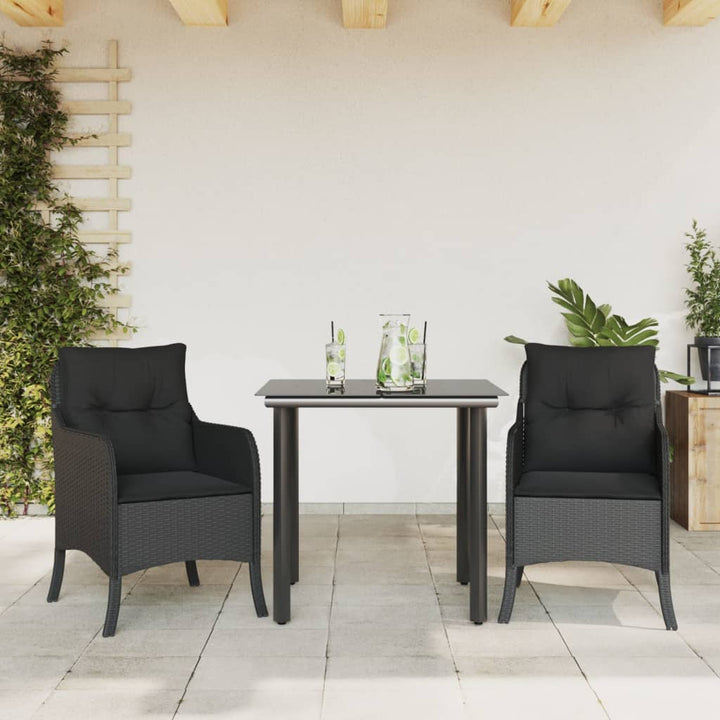 Set Mobilier De Grădină Cu Perne, 3 Piese, Negru, Poliratan