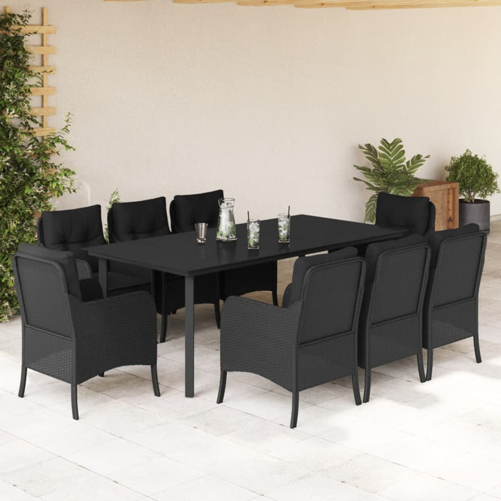 Set Mobilier De Grădină Cu Perne, 3 Piese, Negru, Poliratan