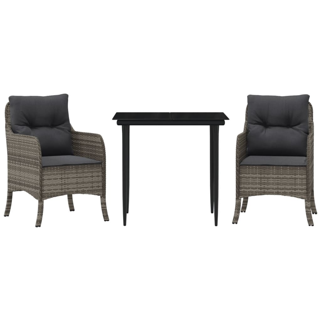 Set Mobilier De Grădină Cu Perne, 3 Piese, Gri, Poliratan