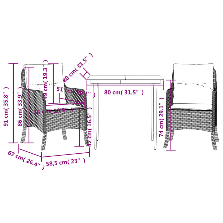 Set Mobilier De Grădină Cu Perne, 3 Piese, Gri, Poliratan