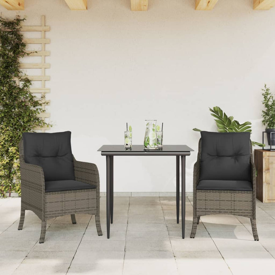 Set Mobilier De Grădină Cu Perne, 3 Piese, Gri, Poliratan