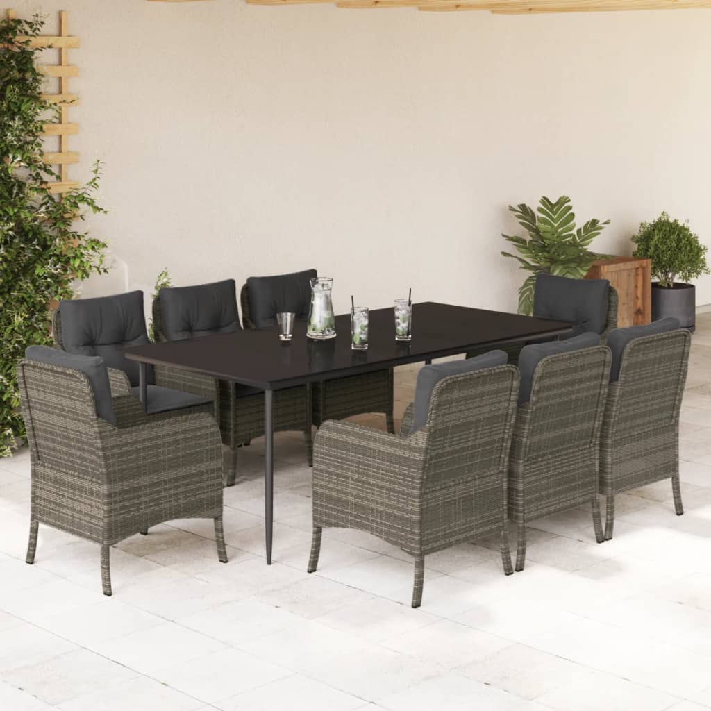 Set Mobilier De Grădină Cu Perne, 3 Piese, Gri, Poliratan
