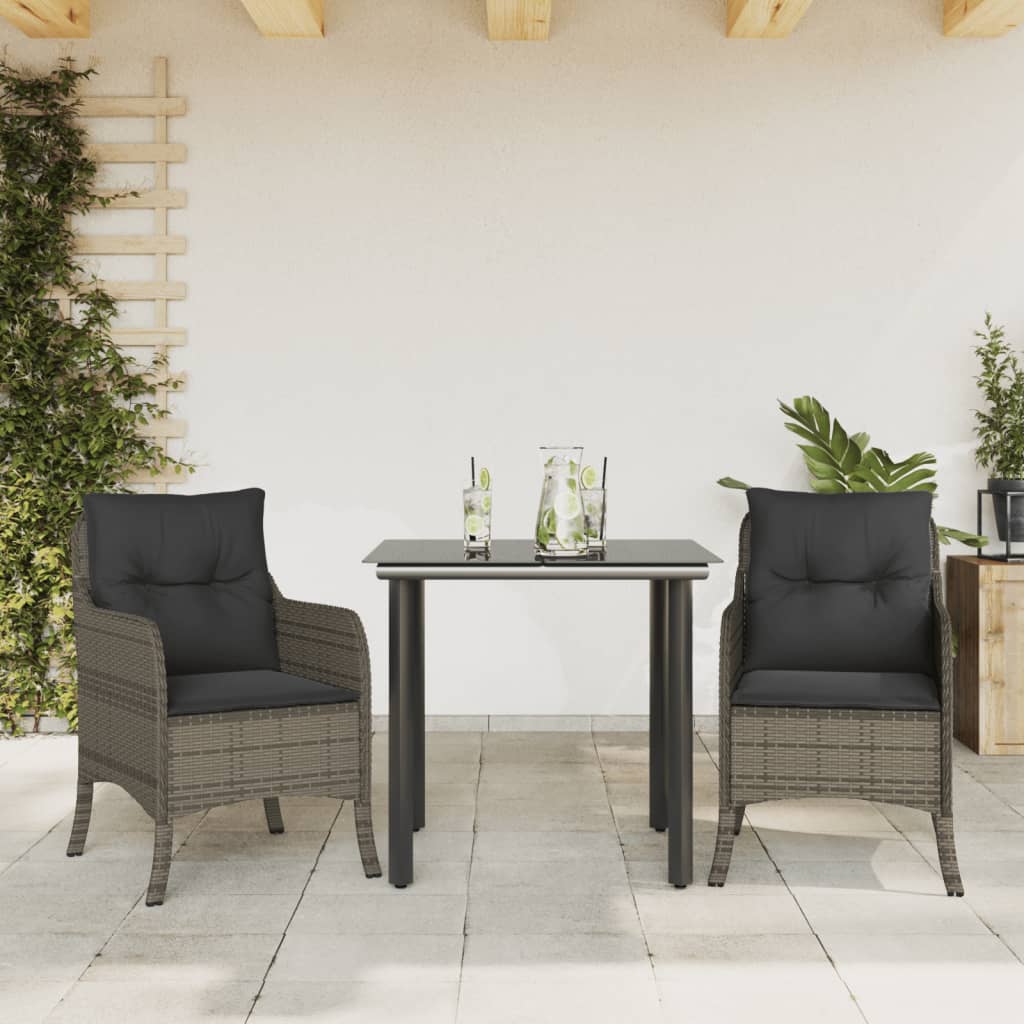 Set Mobilier De Grădină Cu Perne, 3 Piese, Gri, Poliratan