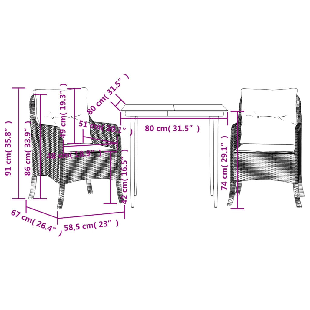 Set Mobilier De Grădină Cu Perne, 3 Piese, Bej, Poliratan