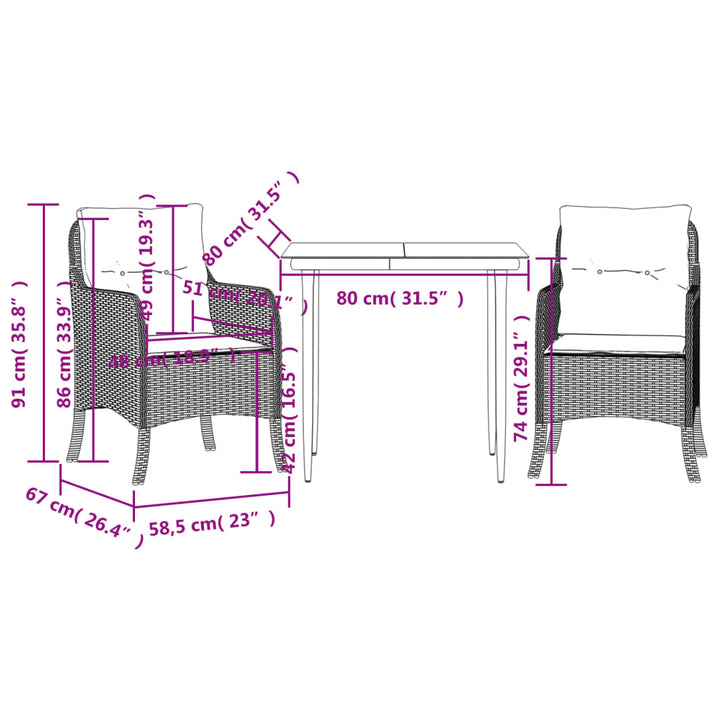 Set Mobilier De Grădină Cu Perne, 3 Piese, Bej, Poliratan