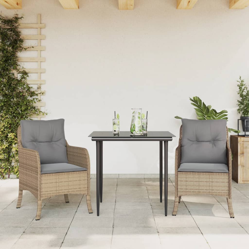 Set Mobilier De Grădină Cu Perne, 3 Piese, Bej, Poliratan