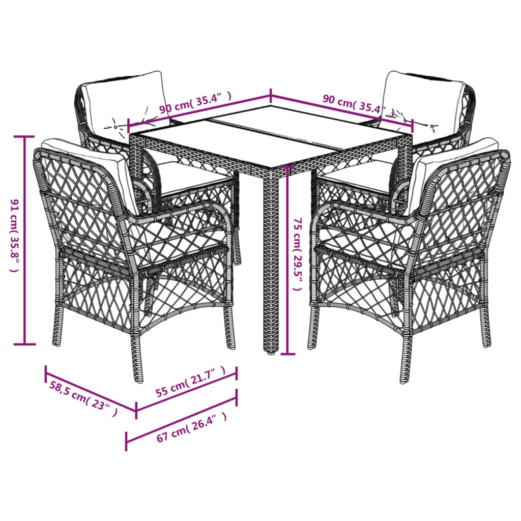 Set Mobilier De Grădină Cu Perne, 5 Piese, , Poliratan