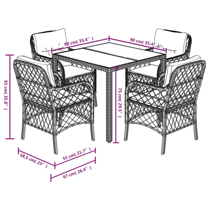 Set Mobilier De Grădină Cu Perne, 5 Piese, , Poliratan