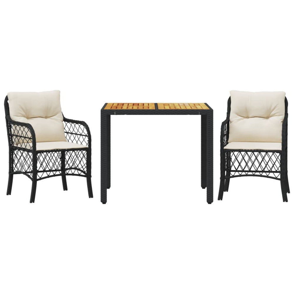Set Bistro Cu Perne, 3 Piese, Negru, Poliratan