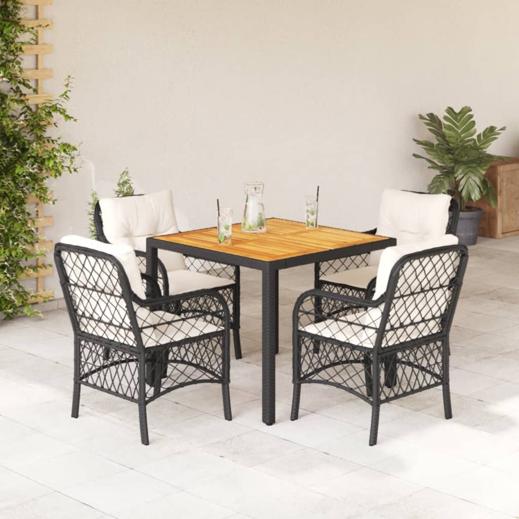 Set Bistro Cu Perne, 3 Piese, Negru, Poliratan