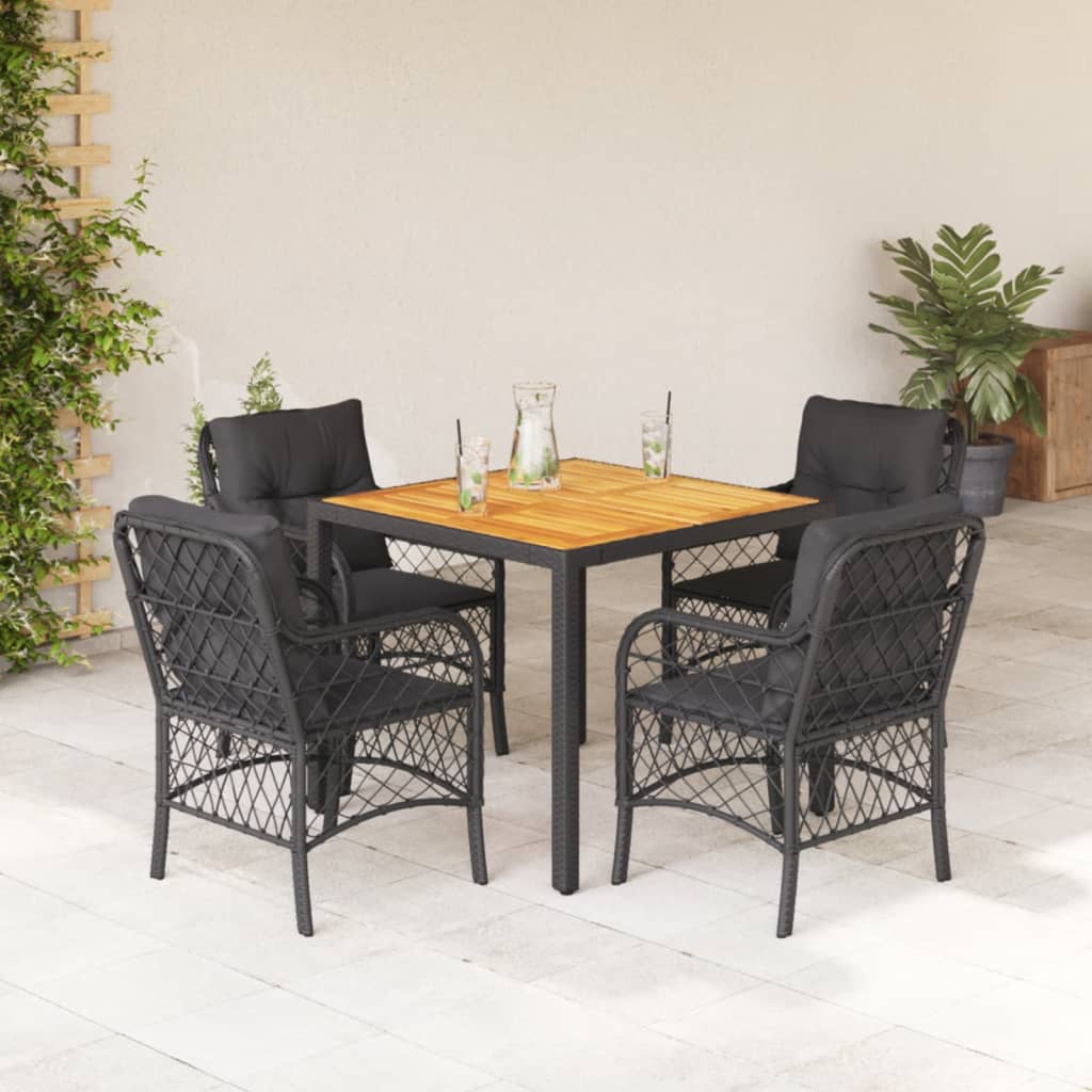 Set Bistro Cu Perne, 3 Piese, Negru, Poliratan