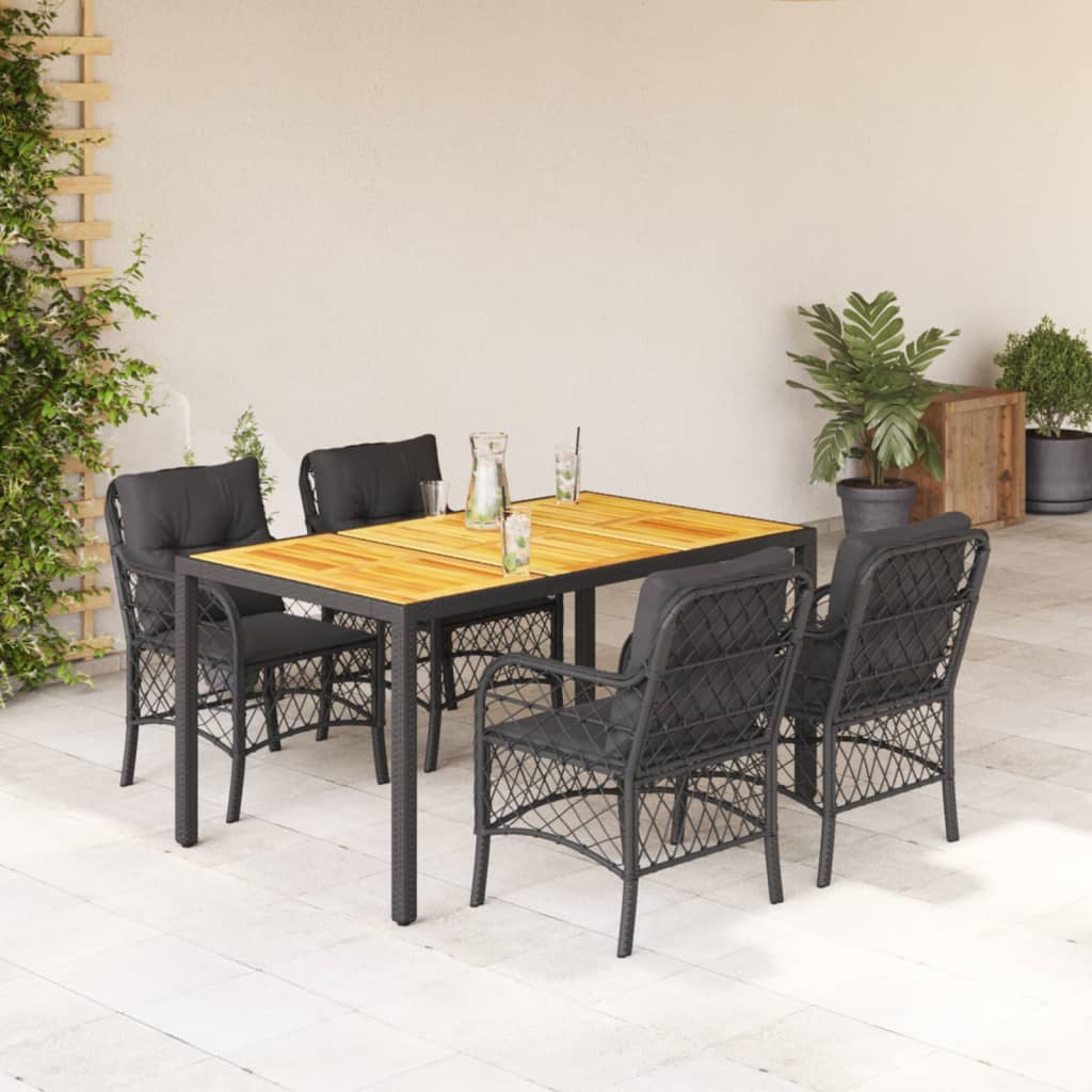 Set Bistro Cu Perne, 3 Piese, Negru, Poliratan