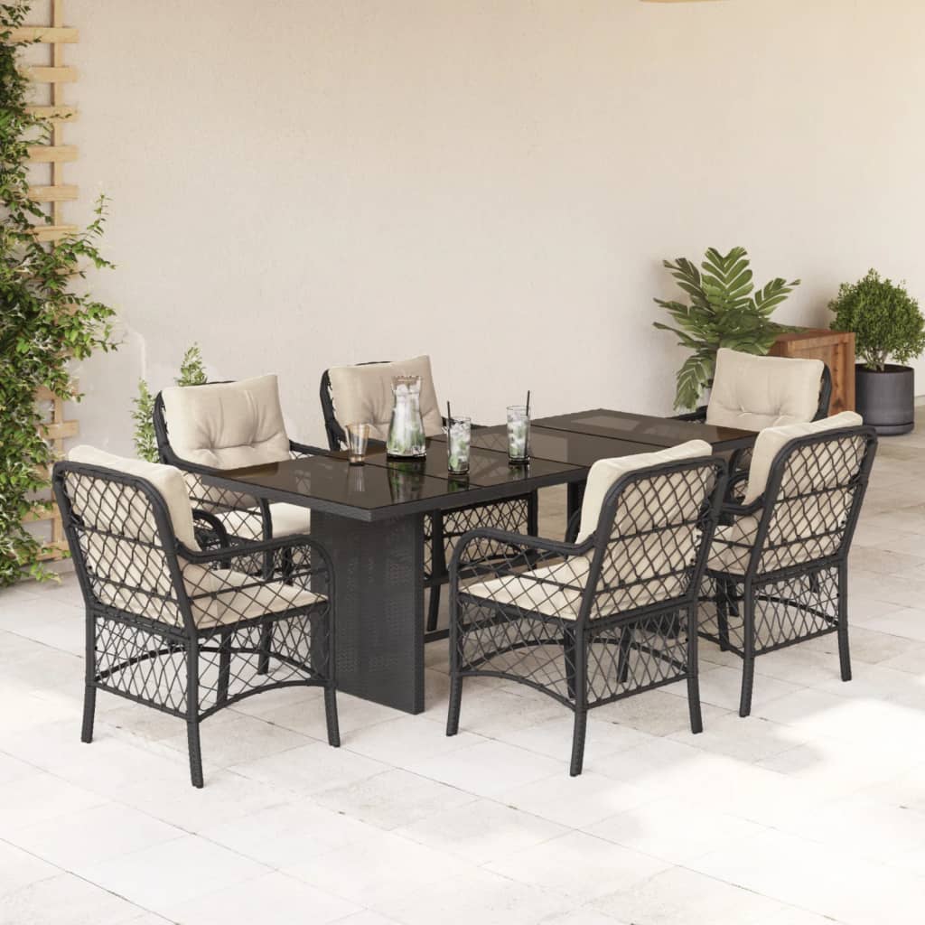 Set Mobilier Pentru Grădină, 7 Piese, Cu Perne, Bej, Poliratan