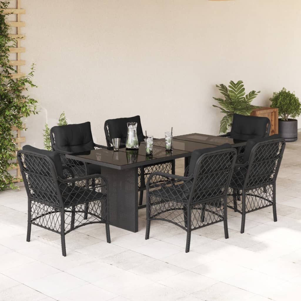 Set Mobilier Pentru Grădină, 7 Piese, Cu Perne, Bej, Poliratan