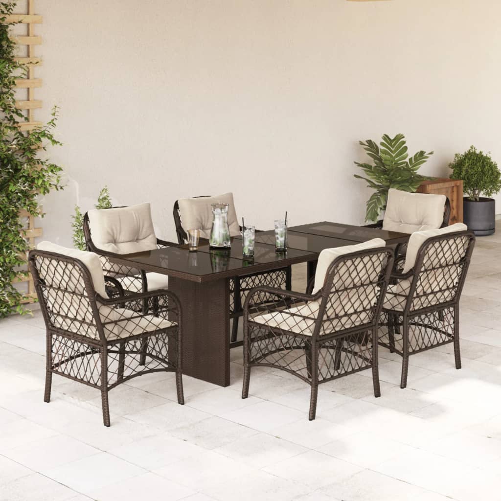 Set Mobilier Pentru Grădină, 7 Piese, Cu Perne, Bej, Poliratan