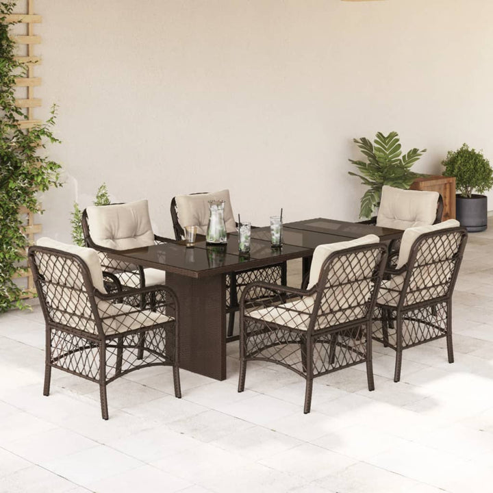 Set Mobilier Pentru Grădină, 7 Piese, Cu Perne, Bej, Poliratan