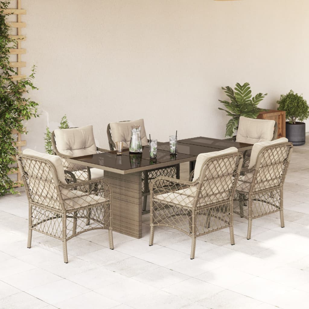 Set Mobilier Pentru Grădină, 7 Piese, Cu Perne, Bej, Poliratan