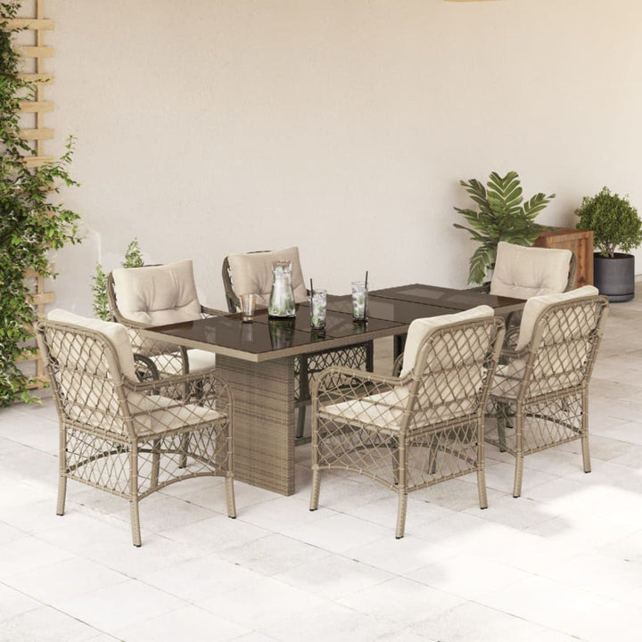 Set Mobilier Pentru Grădină, 7 Piese, Cu Perne, Bej, Poliratan
