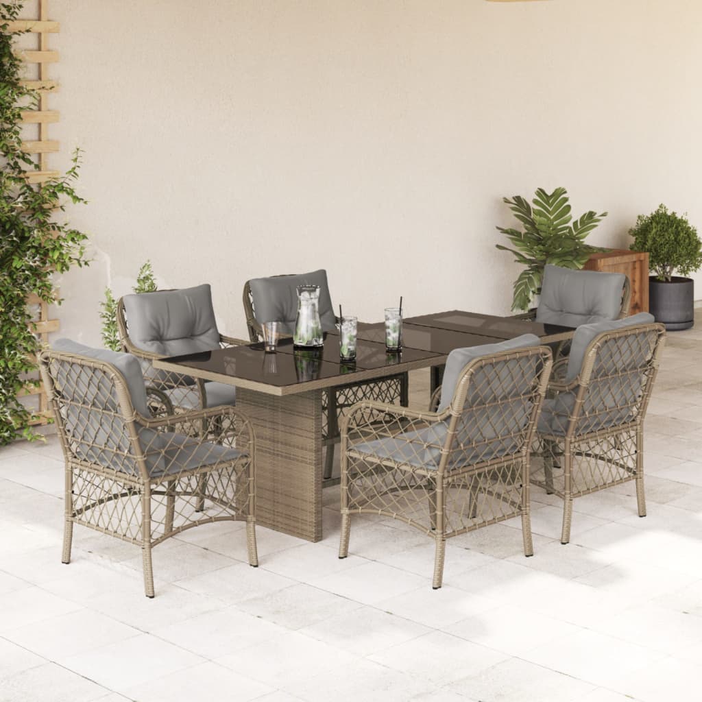 Set Mobilier Pentru Grădină, 7 Piese, Cu Perne, Bej, Poliratan