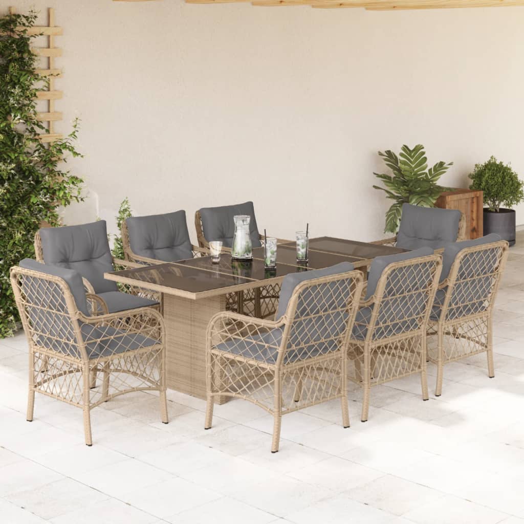 Set Mobilier Pentru Grădină, 7 Piese, Cu Perne, Bej, Poliratan