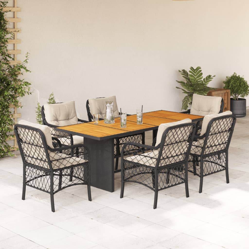 Set Mobilier Pentru Grădină, 7 Piese, Cu Perne, Bej, Poliratan