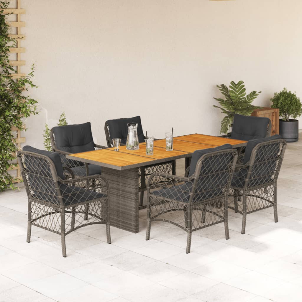 Set Mobilier Pentru Grădină, 7 Piese, Cu Perne, Bej, Poliratan