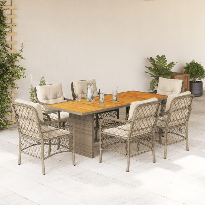 Set Mobilier Pentru Grădină, 7 Piese, Cu Perne, Bej, Poliratan