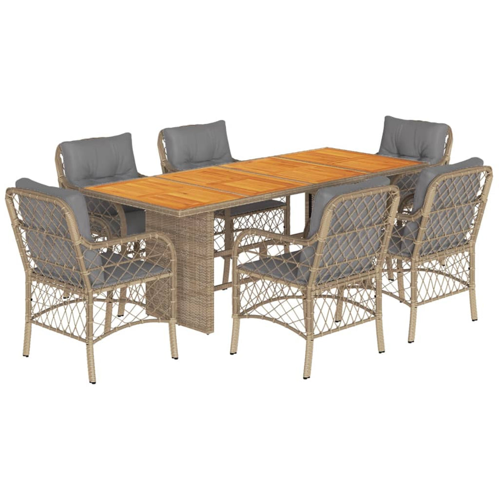 Set Mobilier Pentru Grădină, 7 Piese, Cu Perne, Bej, Poliratan