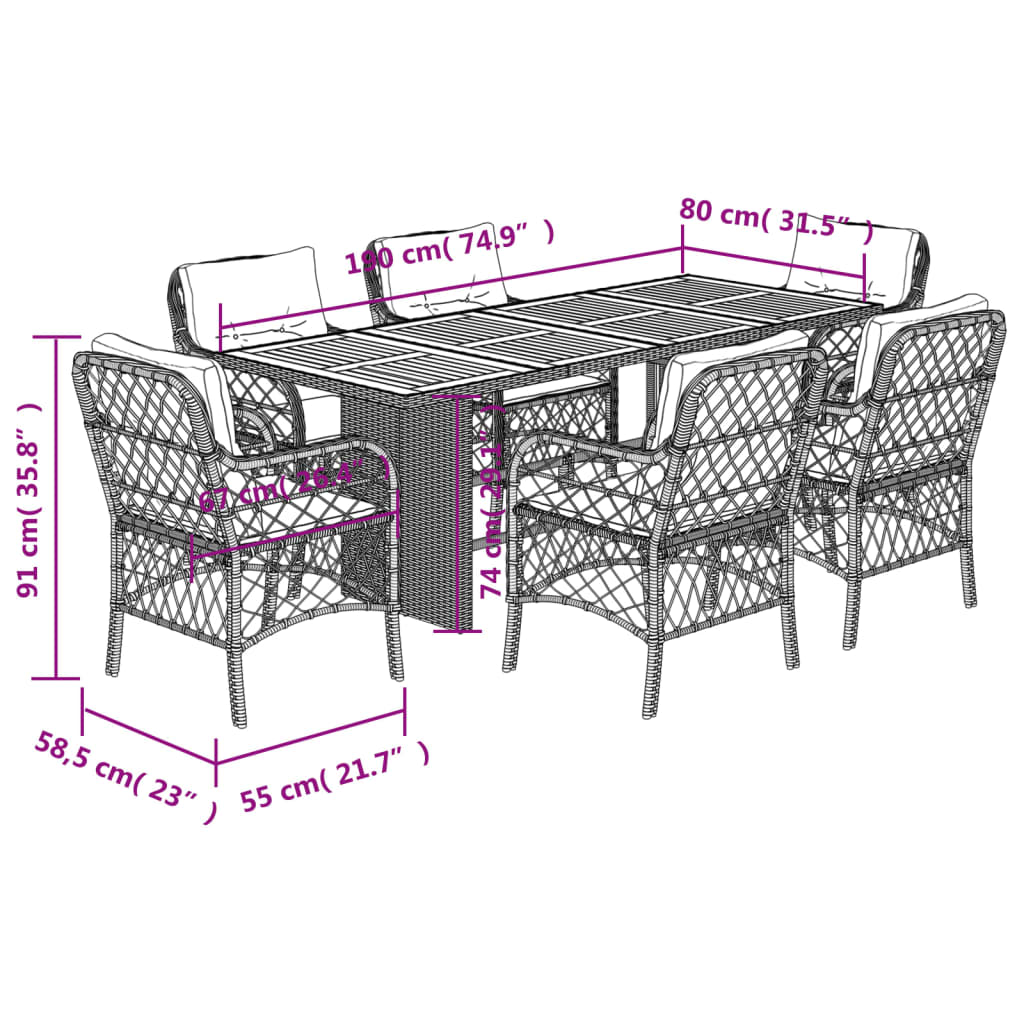 Set Mobilier Pentru Grădină, 7 Piese, Cu Perne, Bej, Poliratan