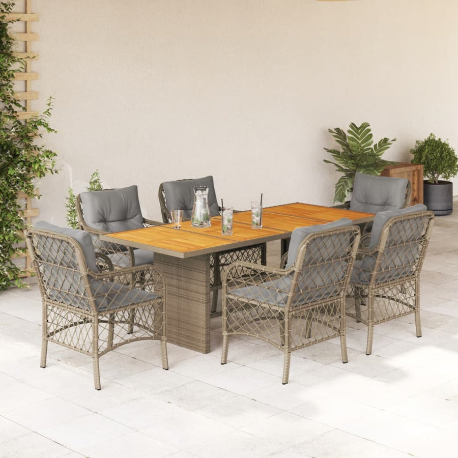 Set Mobilier Pentru Grădină, 7 Piese, Cu Perne, Bej, Poliratan