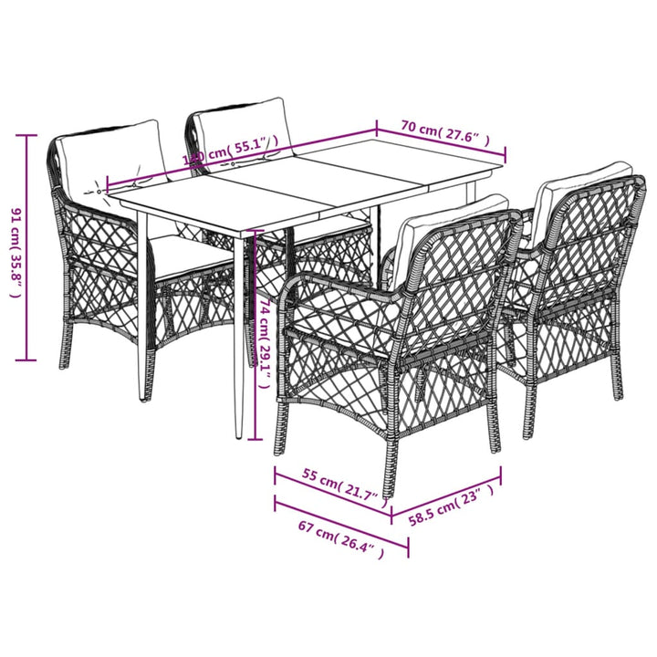 Set Mobilier De Grădină Cu Perne, 5 Piese, Negru, Poliratan