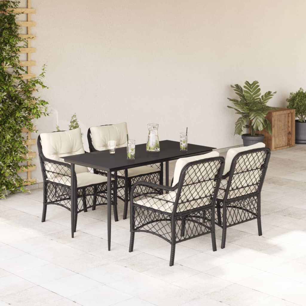 Set Mobilier De Grădină Cu Perne, 5 Piese, Negru, Poliratan